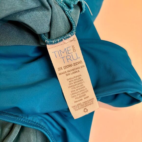Time and Tru Blue Belted One-Piece Swimsuit - Size 2x - Pre-Owned - Picture 8 of 9